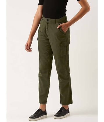 Women Forest Green Slim Fit Solid Cargo Trousers