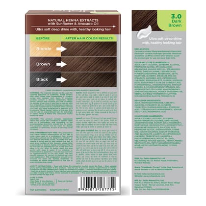 Nisha Creme Hair Color 3.0 Dark Brown 120g, Permanent Hair Color for Women & Men, Ammonia Free Hair Colour