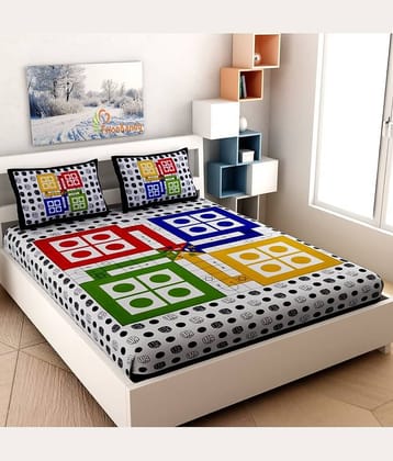 Frionkandy LUDO Cotton Double Bedsheet ( Blue )