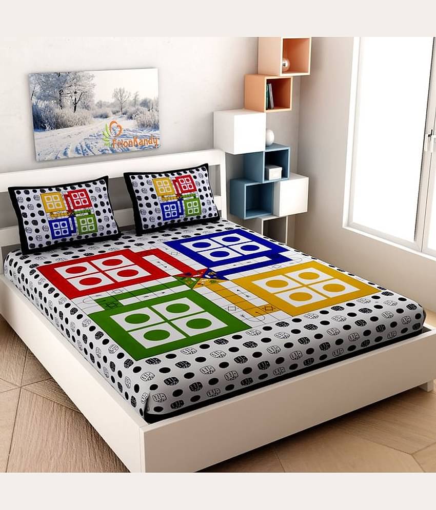 Frionkandy LUDO Cotton Double Bedsheet ( Blue )