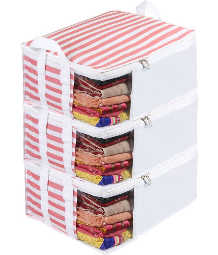 PrettyKrafts™ Presents Non Woven Saree Cover Storage Bags for Clothes with primum Quality Combo Offer Saree Organizer for Wardrobe/Organizers for Clothes/Organizers for Wardrobe Pack of 3 - Peach
