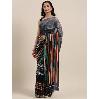 SVB Sarees Womens Multicolour Pure Georgette Printed Saree With Blouse Piece