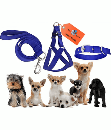 super chain - Blue Combo (Collar Harness and Leash) ( Medium )