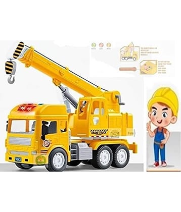 FRATELLI Big Size Pull and Push Vehicle Crane Toy for Kids,Friction Power Trucks for 3+ Years Old Boys&Girls,Light&Sound Truck Yellow