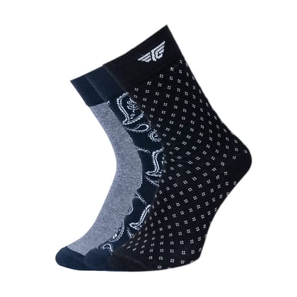 Red Tape Men's Cotton Jacquard Full Length Socks | Pack of 3, Grey