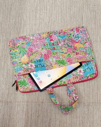 Laptop Bag with Handle -100% Cotton with handblock print and cushion support - 13-15 inches-13 inch