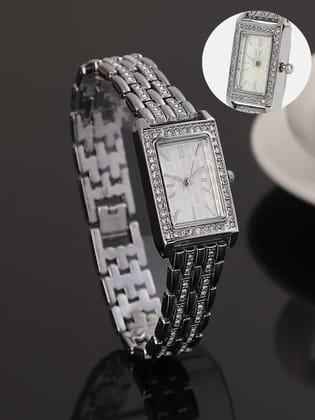 The Chérie Rectangular Watch - Metallic Silver-Watches
