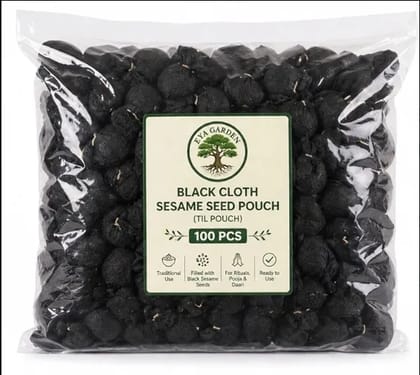 Black Cloth Sesame Seed Pouch (100 Pcs)  Ready to Use for Pooja, Daan & Rituals, Filled with Black Til, Traditional Spiritual Item, Bulk Temple Use | EYA GARDEN