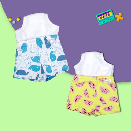 Snugkins Potty Training Shorts for Toddlers, Boys & Girls 100% Cotton , Pack of 2 - Watermelon & Whale-Size 1 (1-2 years) / 2