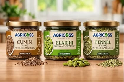AGRICOSS Cumin Seeds, Green Cardamom & Fennel Seeds Combo Pack