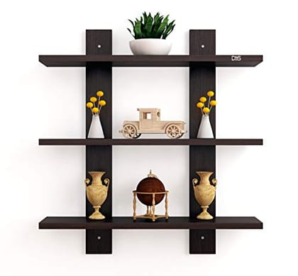 DAS Engineered Wood Wall Mount Multipurpose Living Room Wall Shelf (Wenge, 3 Shelves)- Siya