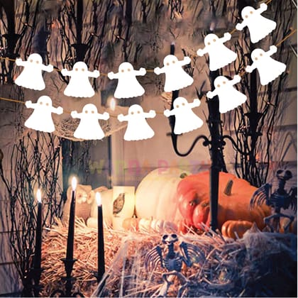 White Ghost Paper Garland for Halloween Decor - 10FT - 1PC