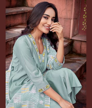 Royal Export Pack of 1 Viscose Solid Flared Women's Kurti with Dupatta - ( Light Green )