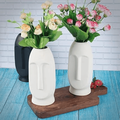 Long Face Ceramic Vase For Home Decor-White