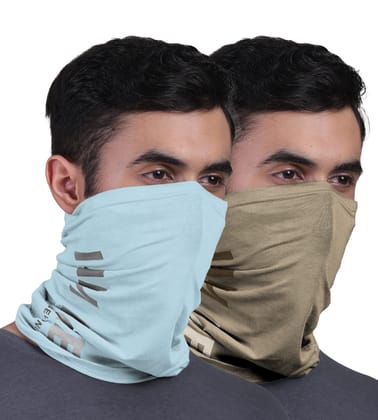FREECULTR Unisex Bamboo Bandana, Anti Microbial Super Soft & Comfort Fit, Breathable Multipurpose Headband, Face Mask for Dust Protection and Sun - Printed Pack of 2-Beach Sand,Chalk Blue