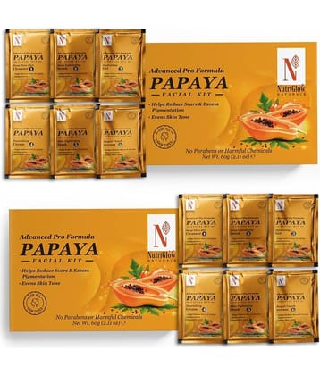 NutriGlow Advanced Pro Formula Papaya Facial Kit for Glowing Skin, Each 60gm (Pack of 2)