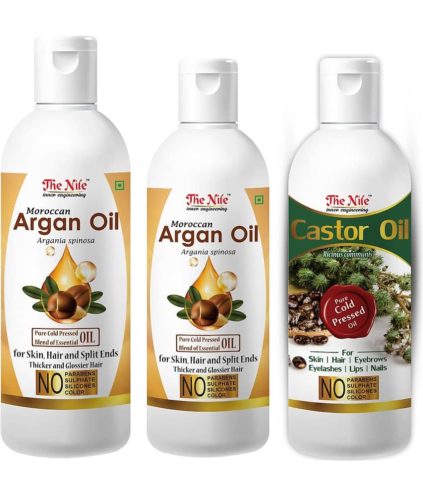 The Nile Argan Oil 150 ML + 100 Ml (250 Ml) + Castor Oil 100 Ml 350 mL Pack of 3