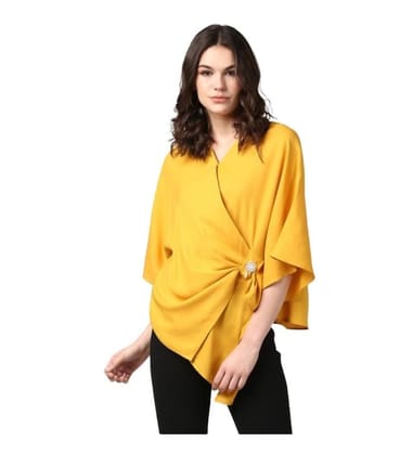 Women's Polyester Solid Cape Sleeve Top (Yellow, M)-PID55896 Women's Polyester Solid Cape Sleeve Top (Yellow, M)-PID55896