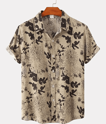 BEAUE Poly Cotton Regular Fit Printed Half Sleeves Men's Casual Shirt - Beige ( Pack of 1 )