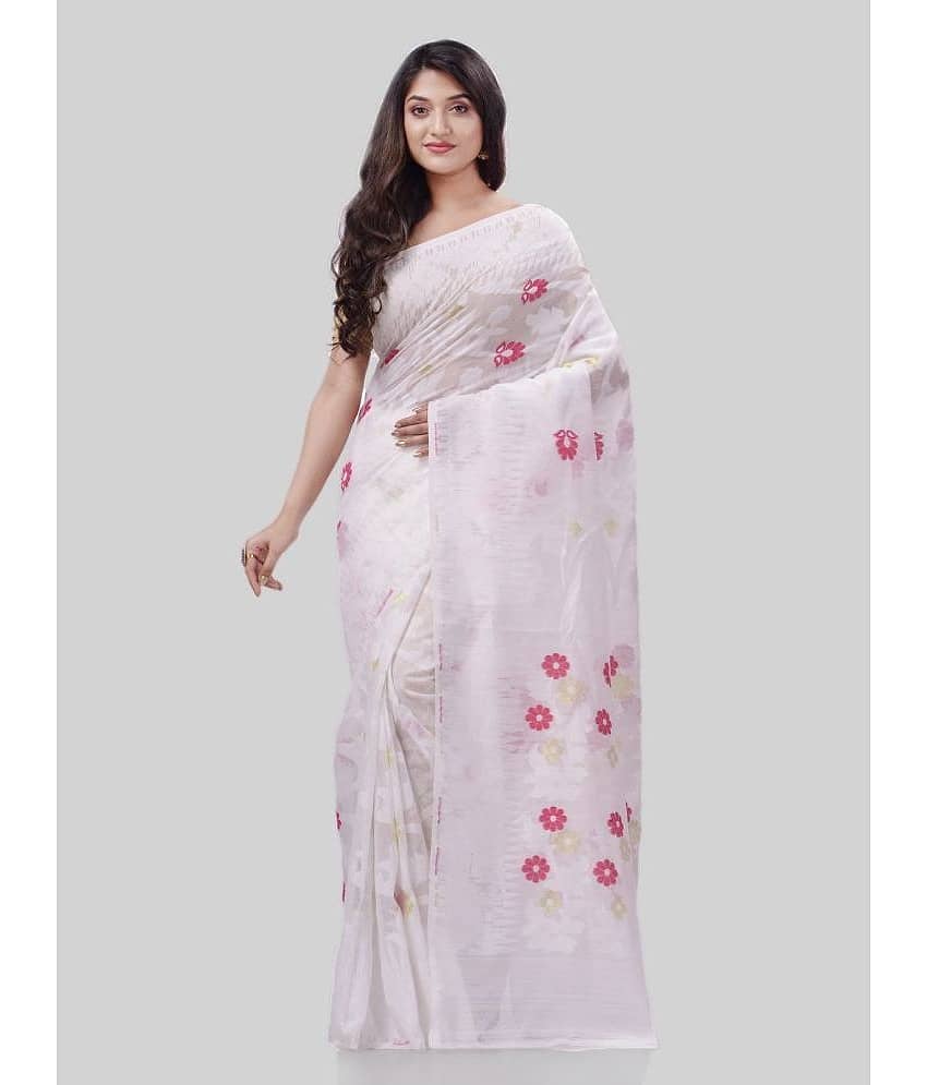 Desh Bidesh Cotton Self Design Saree Without Blouse Piece ( White )