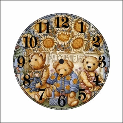 TERA MERA GIFT Decorative Teddy Bear Wall Clock with Sunflowers, Round Design, Children's Room Decor Best for Return Gift Birthday | Kids | Room | Home | Office (12 inch)