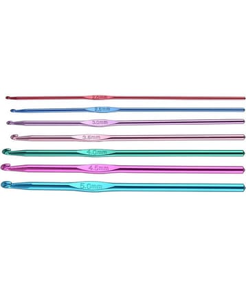 PRANSUNITA Hard-Anodized Multicolor Aluminum Crochet Hooks for Crocheting, Knitting Needles, Yarn Craft Needle, Size 2.0-5.0mm, Pack of 7