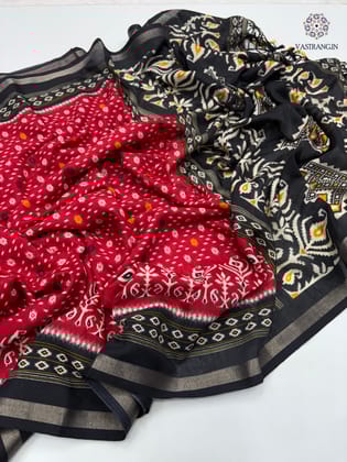 New Wedding Wear Pure Mul Cotton Print With Rich Pallu n Jalar Saree With Sequence Work Blouse-Red