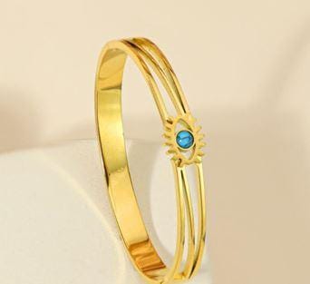 Stainless Steel Gold Plated Evil Eye Kada- STKD 4928