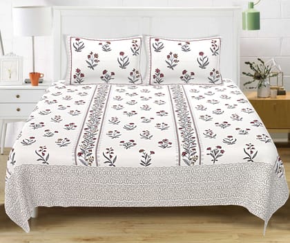 Block Print King Size Bedsheet- Border Pink-King 100 x 104 inches