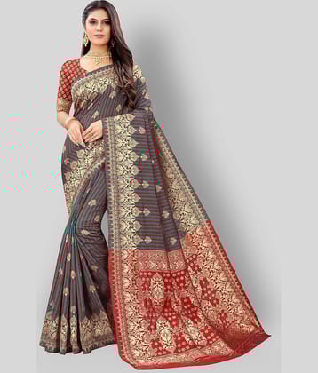 NENCY FASHION Banarasi Silk Striped Saree With Unstitched Blouse Piece ( Multicolor )