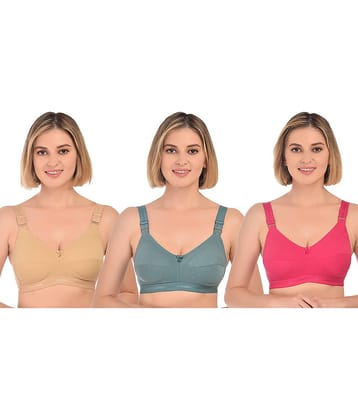 Ladyland Pack of 3 Cotton Blend Non Padded Everyday Bra For Women ( Multicolor )
