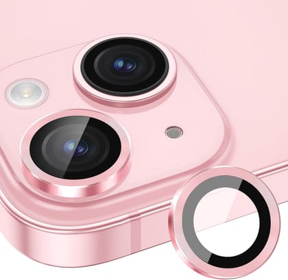 Camera Lens Protecter for iPhone 15/15 Plus, Aluminium Metal Frame Design Back Guard, Shatterproof, Scratch-Resistant Protection, Anti-Fingerprint Screen Cover Film Accessories, Pink Pink / Ana-04