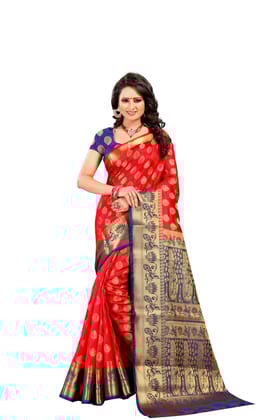 Narivastra Lotus Mor Red Color Pure Banarasi Silk Saree