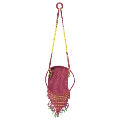Maroon Mochi Macrame Teddy Bear Hanging|Wall Pocket for Storage|Multipurpose|Hanging Pouch|Maroon colour
