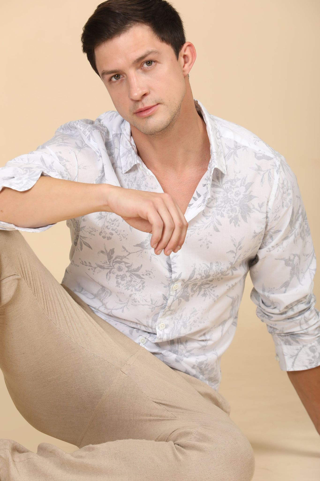 Haroldy - Linen Printed Shirt - White-L-42 / WHITE