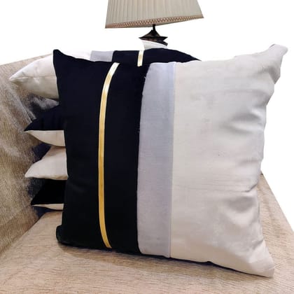 GOODVIBES Brown Beige Gold Leather Striped Patchwork Velvet Cushion Case Luxury Modern Throw Pillow Cover Decorative Pillow for Couch Living Room Bedroom Car| 16X16 Inches | 40cm * 40 cm I Set of 5|