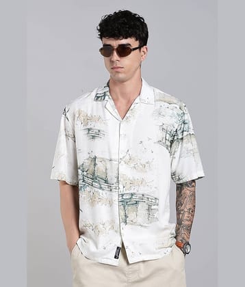 Paul Street Rayon Boxy Printed Half Sleeves Cuban Collar Men's Casual Shirt (White)