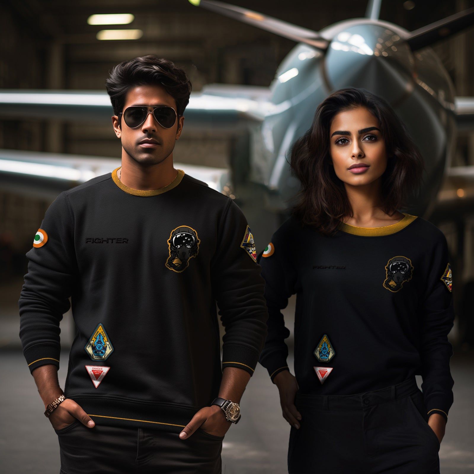 Black & Mustard Combat Fighter Oversized Sweatshirt-S