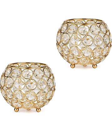 Arsalan Gold Table Top Crystal Tea Light Holder - Pack of 2