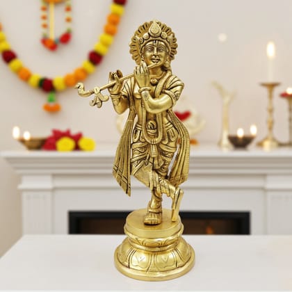 Handcrafted Brass Krishna Idol for Home, Height : 11.5 Inch (BSMAS1879 K)