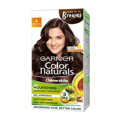 Garnier Color Naturals Crème Hair Color, Shade 4 Brown, 70 ml + 60 gm