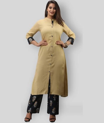MAUKA - Beige Straight Rayon Women's Stitched Salwar Suit ( Pack of 1 )