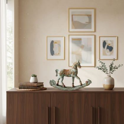 Wooden Rocking Horse Statue Showpiece for Home