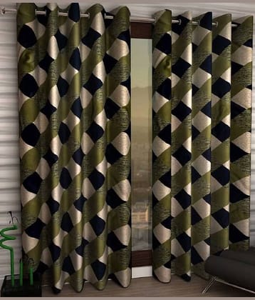 N2C Home Floral Semi-Transparent Eyelet Curtain 5 ft ( Pack of 2 ) - Green