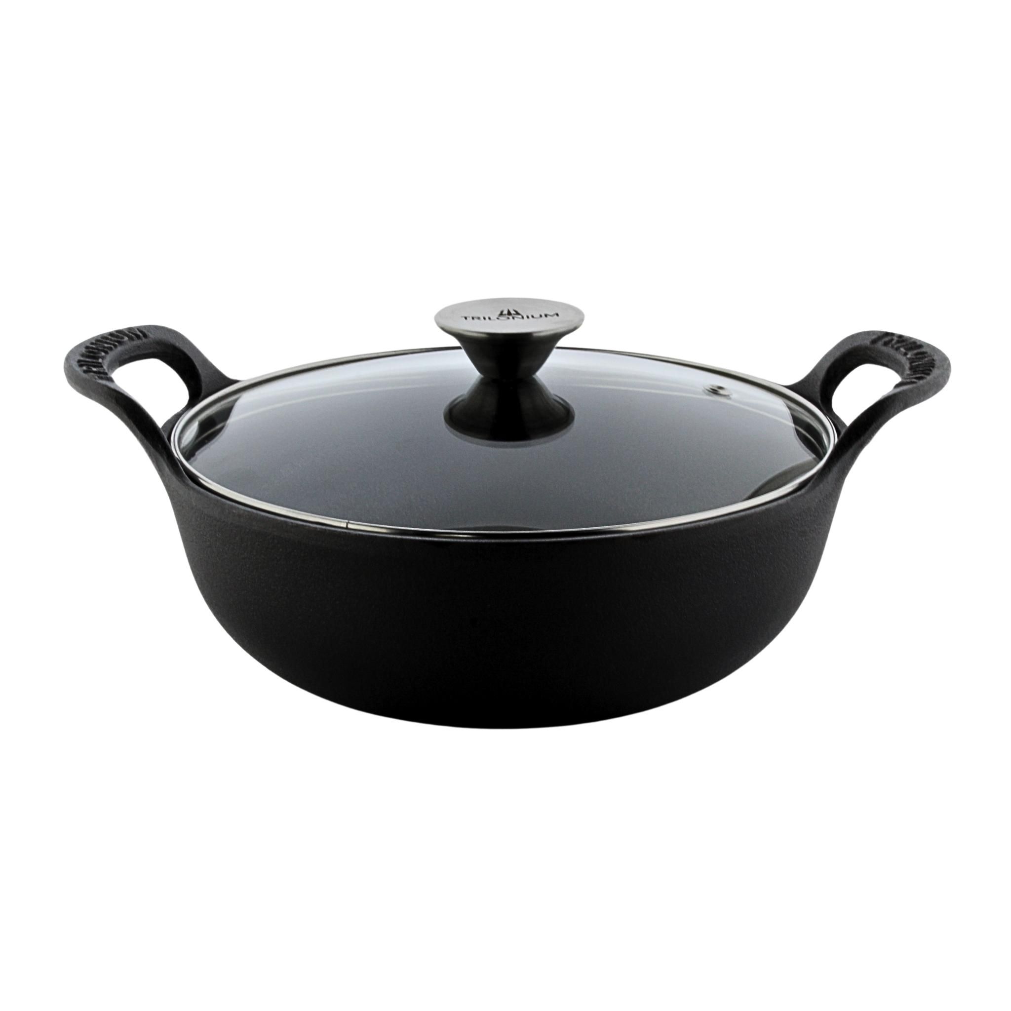TRILONIUM Triple Seasoned Cast Iron CrockWok Kadhai 26 cms, Capacity 3 Litres, 2.5 kgs with Lid