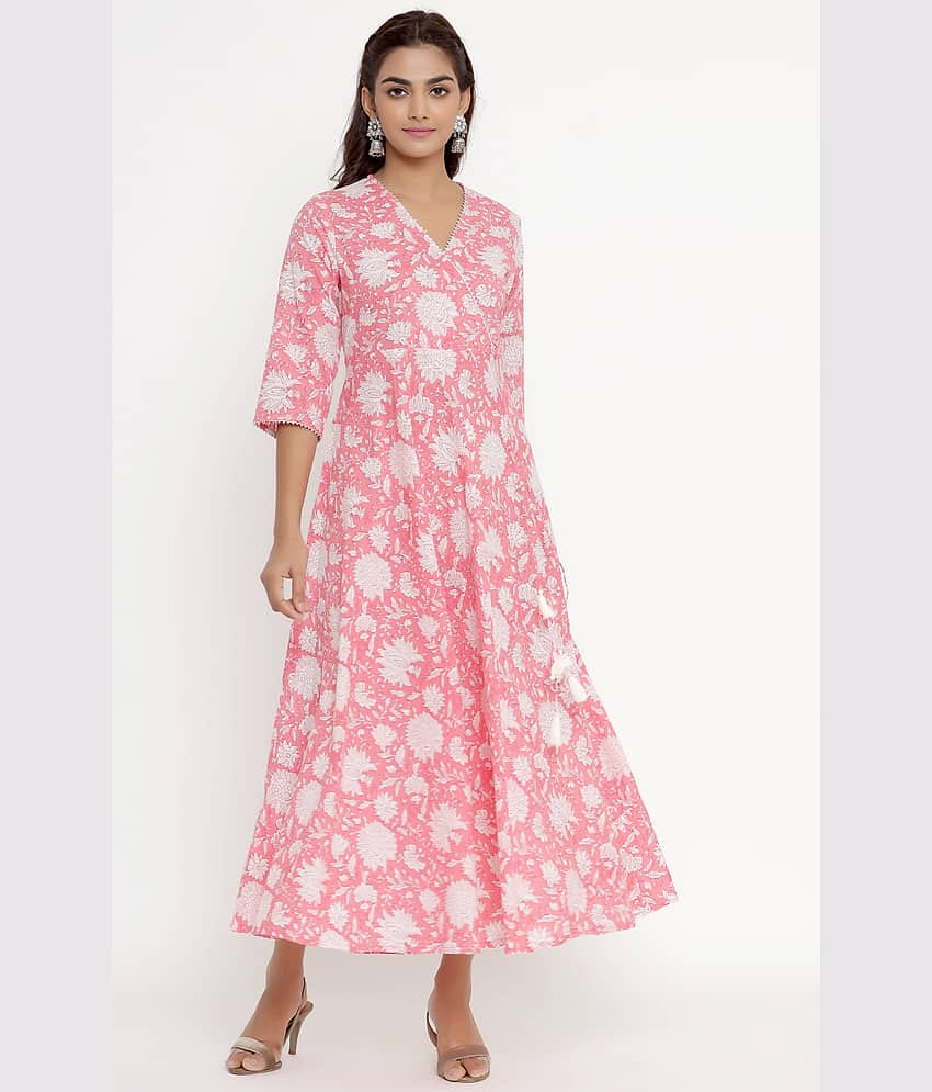 Angiya Pink Cotton Angrakha Kurti -