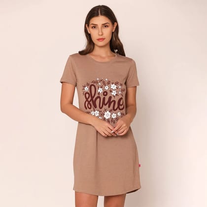 Women Cotton Sleepshirt - Khaki Khaki M