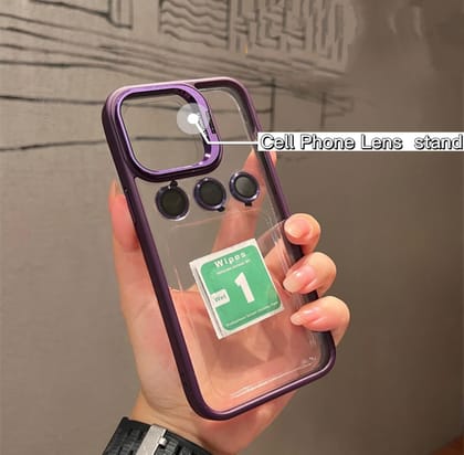 iPhone Series Kickstand Case With Luxury Invisible Camera Lens Metal Ring-iPhone 15 Pro Max / Purple