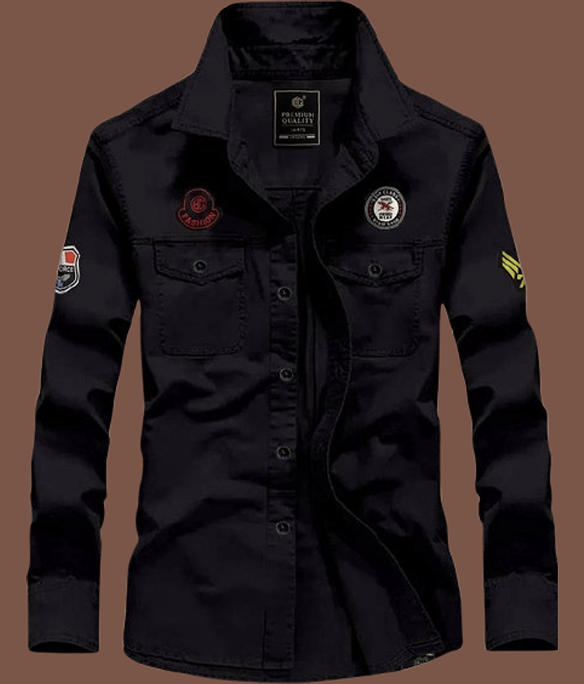 IQIVLI Cotton Blend Regular Fit Self Design Full Sleeves Men's Casual Shirt - Black ( Pack of 1 )