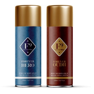 F9 Forever Outh and Hero Long Lasting Freshness Deodorant Perfume Body Spray For Men and women (150ml2) Pack of 2